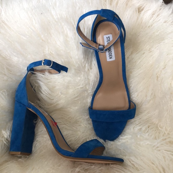 STEVE MADDEN Blue Suede Carrson Sandals Heels - Picture 2 of 7